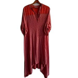 Umgee Usa Dress Large High Low Maxi Coral Pink Half Sleeve Lace split V Neck